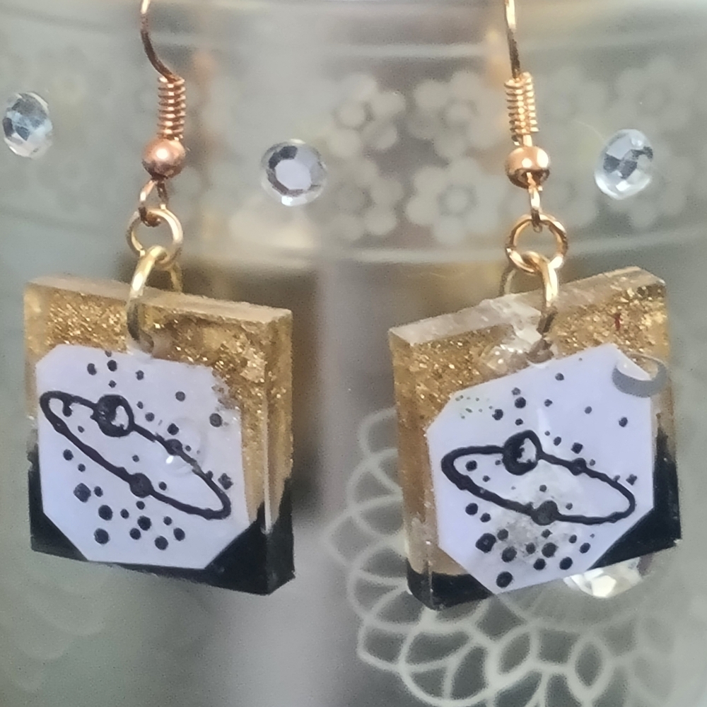 Gold and Black Geometric Earrings